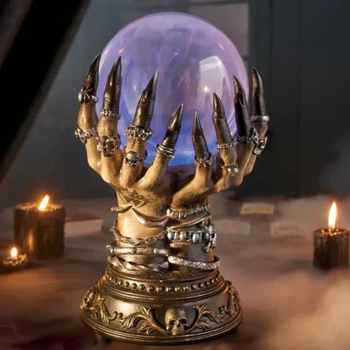 Gothic Skeletal Hand Plasma Globe Lamp – Touch-Responsive Electric Light for Halloween Decor | Thomler