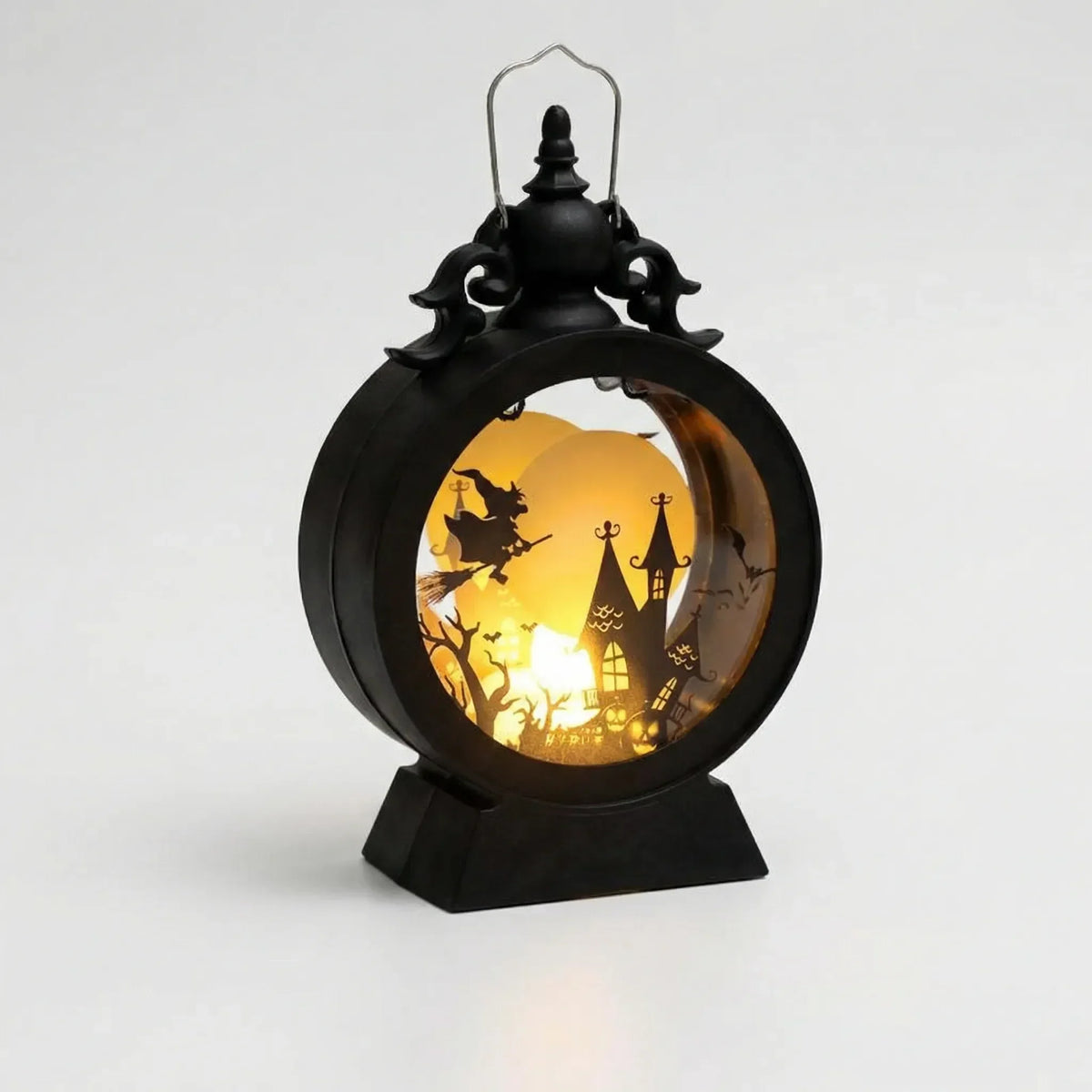 Battery-Operated Halloween Lantern with LED Light & Spooky Cutout Scenes – Freestanding or Hanging | Thomler