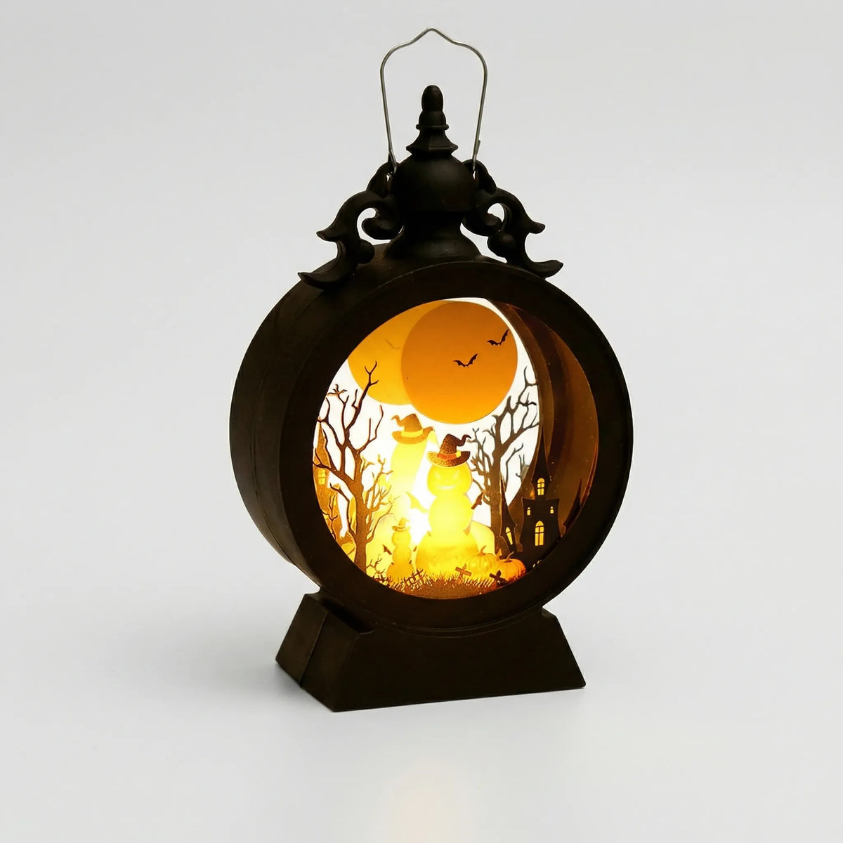 Battery-Operated Halloween Lantern with LED Light & Spooky Cutout Scenes – Freestanding or Hanging | Thomler