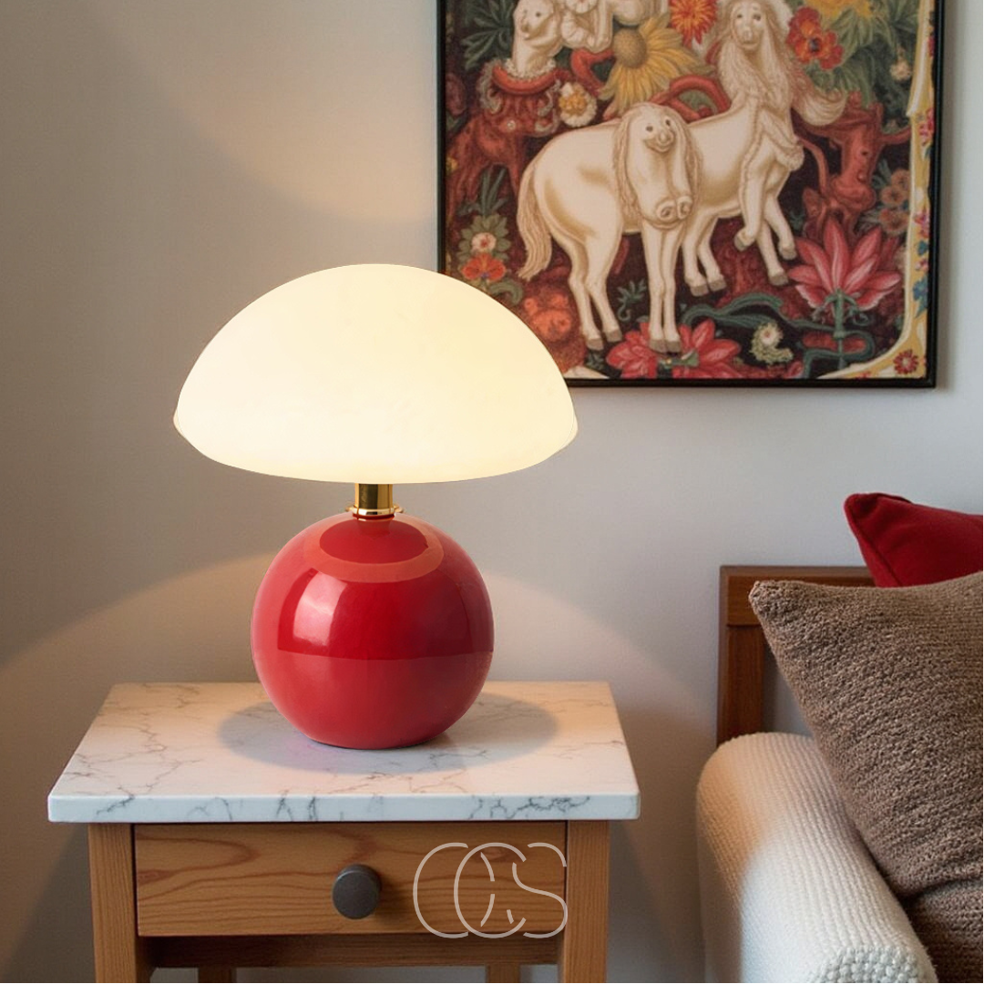 Mushroom Table Lamp with 3-Level Dimmable LED Light – Retro Ceramic & Frosted Glass Desk Lamp for Bedroom, Living Room & Office | Thomler