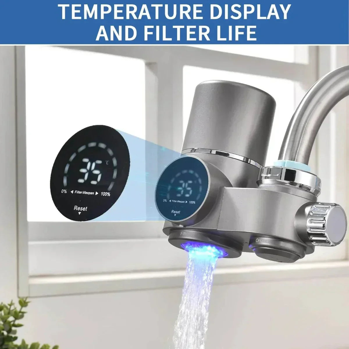 LED Kitchen Faucet Water Filter – Food-Safe Stainless Steel, Dual-Mode Purifier with Temperature Display | Thomler
