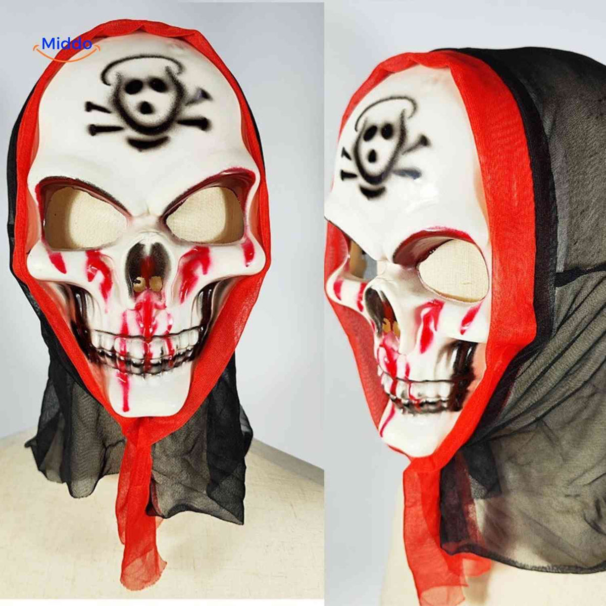 Death Reaper Costume Set with Hooded Robe, Skull Mask, Gloves & Scythe for Halloween | Thomler
