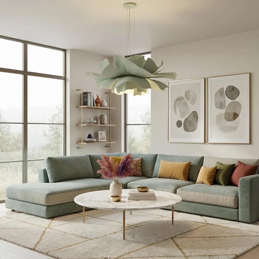 Pendant Light Acrylic Metal 15.7 in White Lotus Flower Dining Bedroom Living Room Lighting Fixture | Thomler