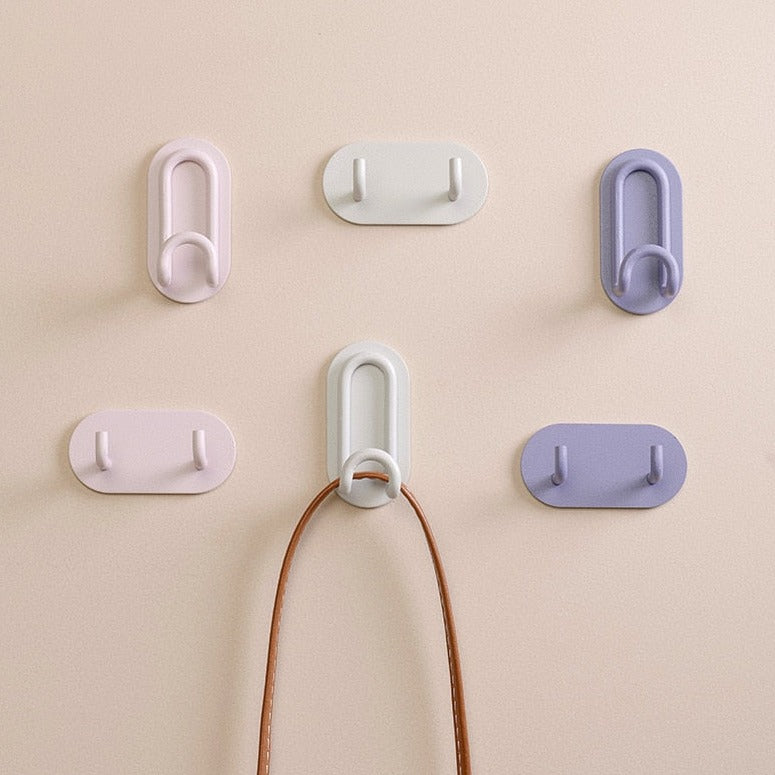 Wall Hook Metal 7.0 cm Pink Self Adhesive Bathroom Kitchen Double Coat Towel Key Holder No Drill Storage Organiser | Thomler