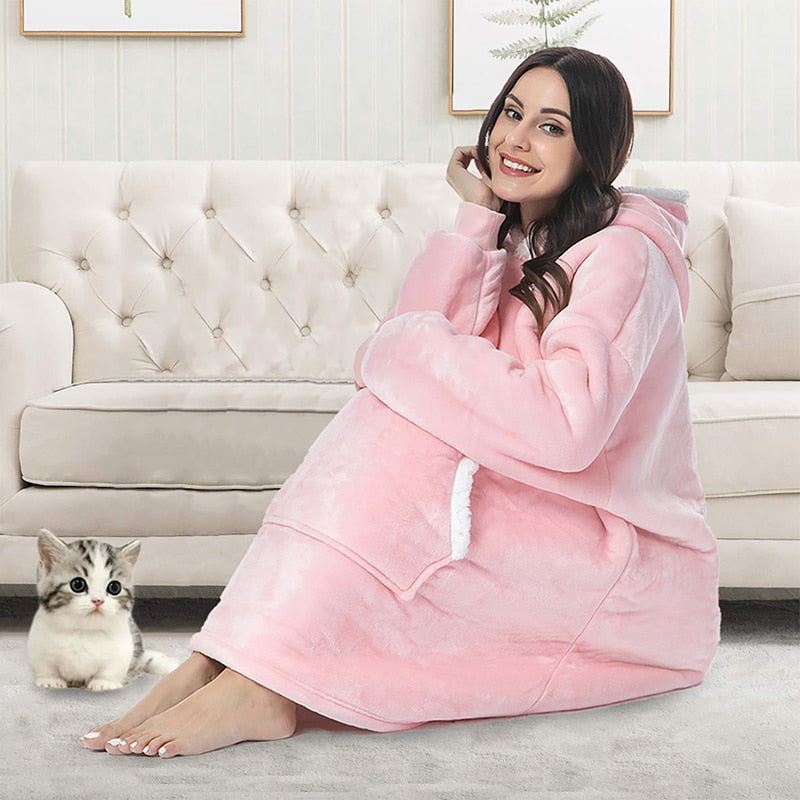 Oversized Wearable Blanket Hoodie with Pocket – Soft Fleece Throw for Couch & Bed – One Size Adults & Teens | Thomler