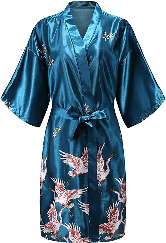 Silky Floral Kimono Robe for Women – Short Sleeve Satin Loungewear Wedding Bridesmaid Bathrobe Sleepwear for Bridal Party Getting Ready | Thomler