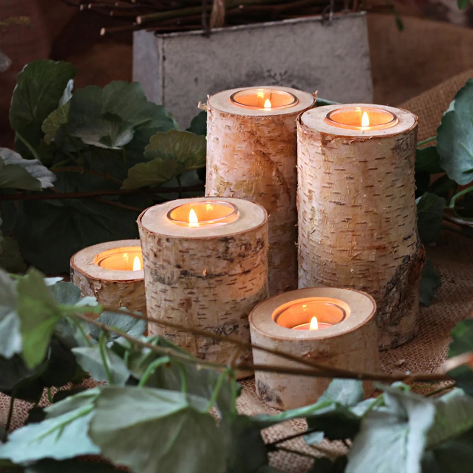 Candle Holder Birch Wood 2–8 in Rustic Centerpiece Living Room Decorative Accent | Thomler