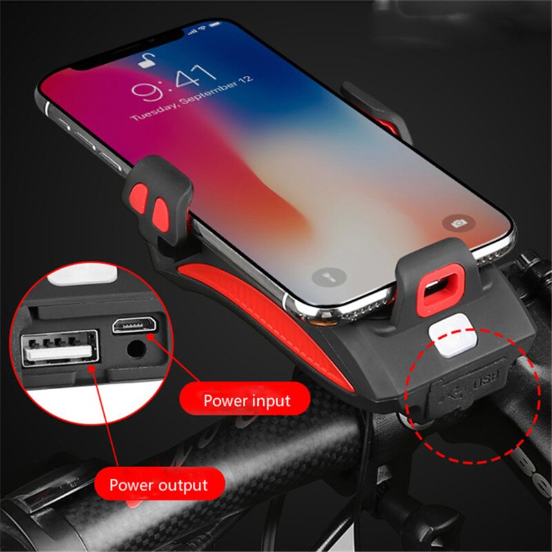 4-in-1 Bike Mount Phone Holder with Power Bank, LED Light & Horn for Cycling | Thomler