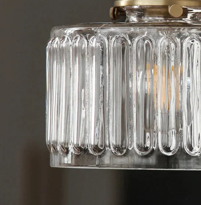 Pendant Light Ribbed Glass 17.5 cm Clear Or Grey Dining Room Kitchen Island Hanging Ceiling Lamp Adjustable E27 | Thomler
