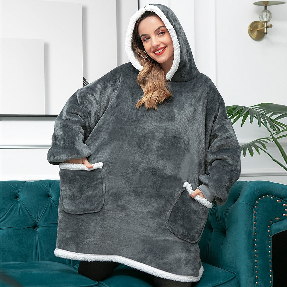 Oversized Wearable Blanket Hoodie with Pocket – Soft Fleece Throw for Couch & Bed – One Size Adults & Teens | Thomler