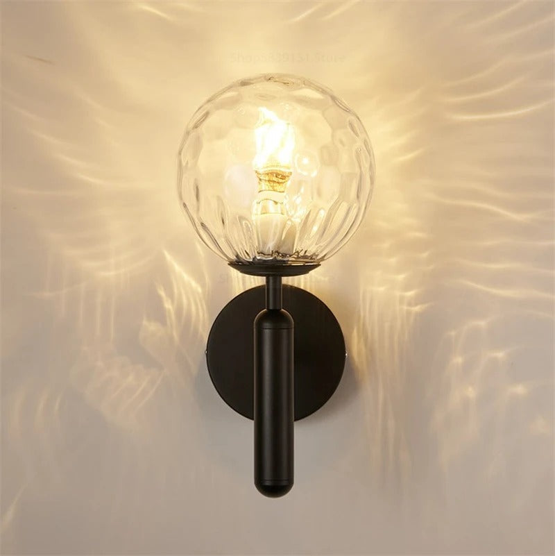 Wall Lamp Glass Globe 5.5 in Black Gold Bedroom Hallway Ambient Lighting Fixture Modern Minimalist Sconce | Thomler