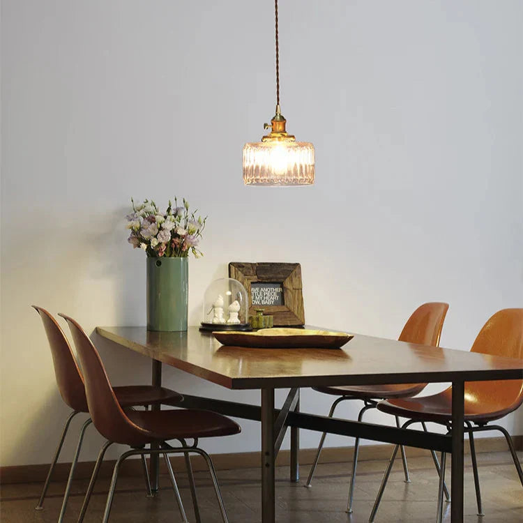 Pendant Light Ribbed Glass 17.5 cm Clear Or Grey Dining Room Kitchen Island Hanging Ceiling Lamp Adjustable E27 | Thomler