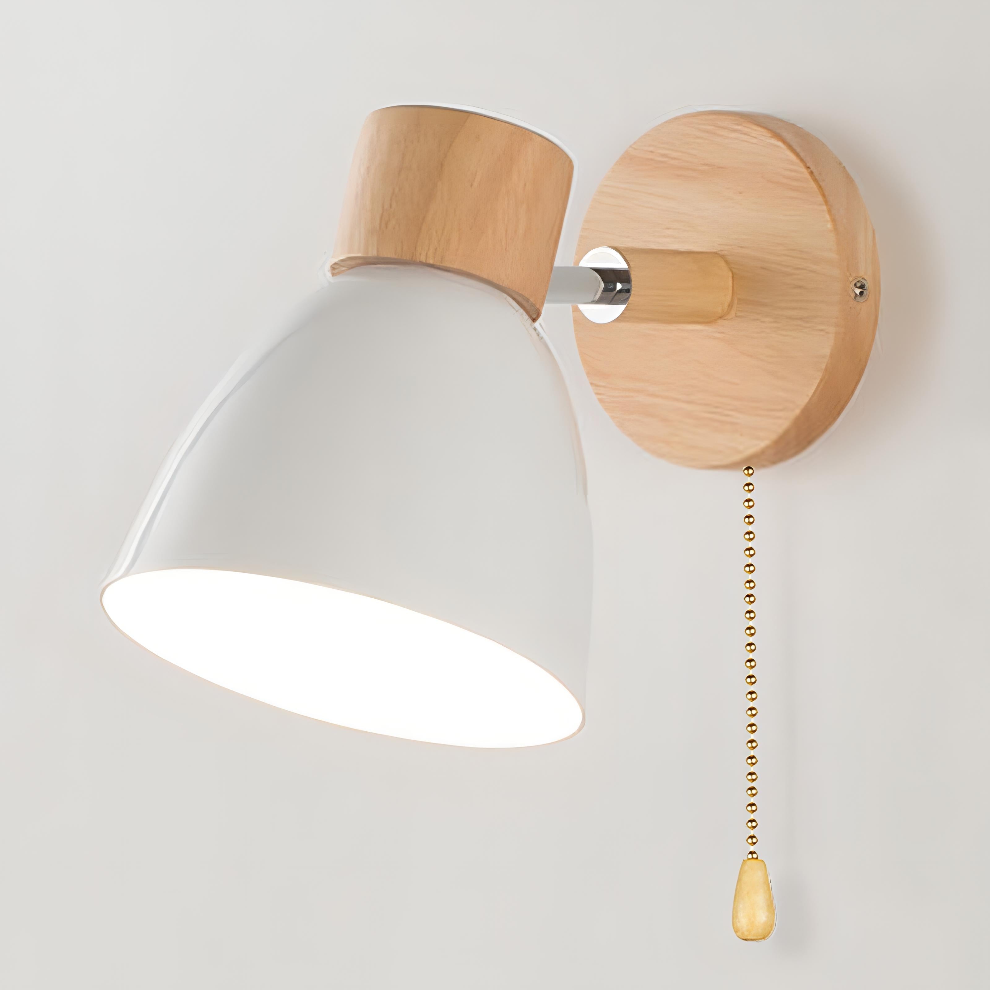 Wood and Metal Wall Sconce with Pull Chain Switch for Bedroom Living Room Hallway | Modern Farmhouse Wall Light Fixture E27 Socket | Thomler