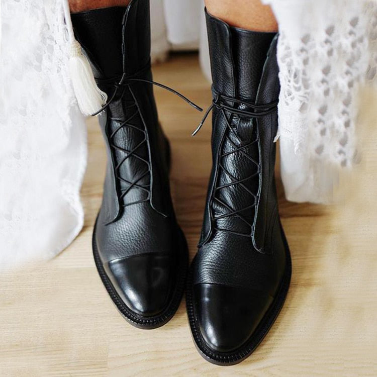 Genuine Leather Ankle Boots with Lace-Up Front for Women – Classic Style for Every Season | Thomler