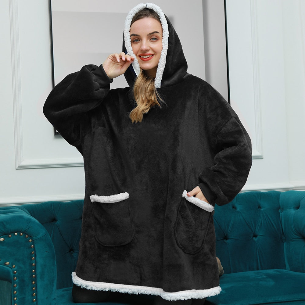 Oversized Wearable Blanket Hoodie with Pocket – Soft Fleece Throw for Couch & Bed – One Size Adults & Teens | Thomler