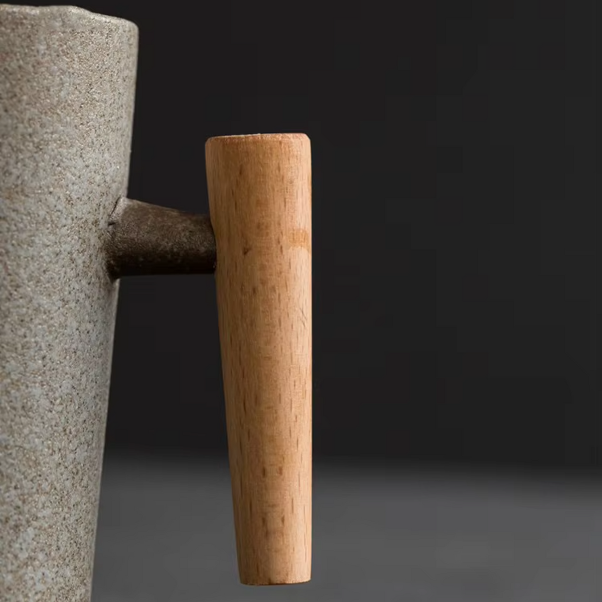Stone-Texture Ceramic Coffee Mug with Wooden Handle for Hot Beverages | Kitchen Drinkware Cup for Tea Coffee Latte | Modern Rustic Nordic | Thomler