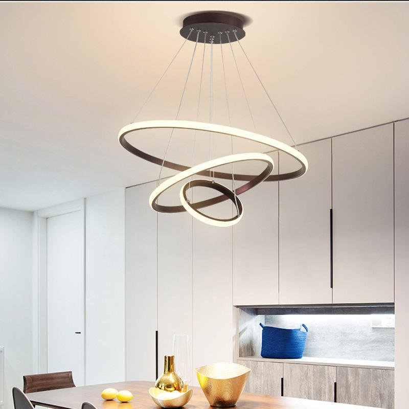 Triple-Ring LED Chandelier – Adjustable Dimmable Modern Ceiling Light – Black, Gold, White – 24x16x8 Inch Rings – Contemporary Hanging | Thomler