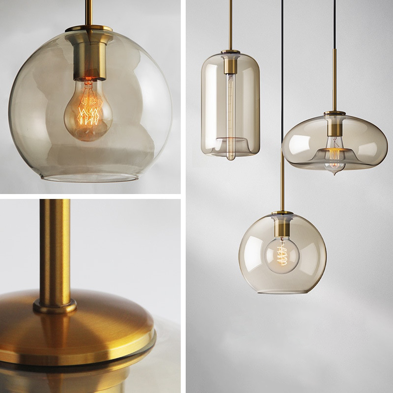 Amber Glass Pendant Light Fixture with Adjustable Cable for Kitchen Island Dining Room Bedroom Modern Hanging Ceiling Lamp Iron Frame | Thomler