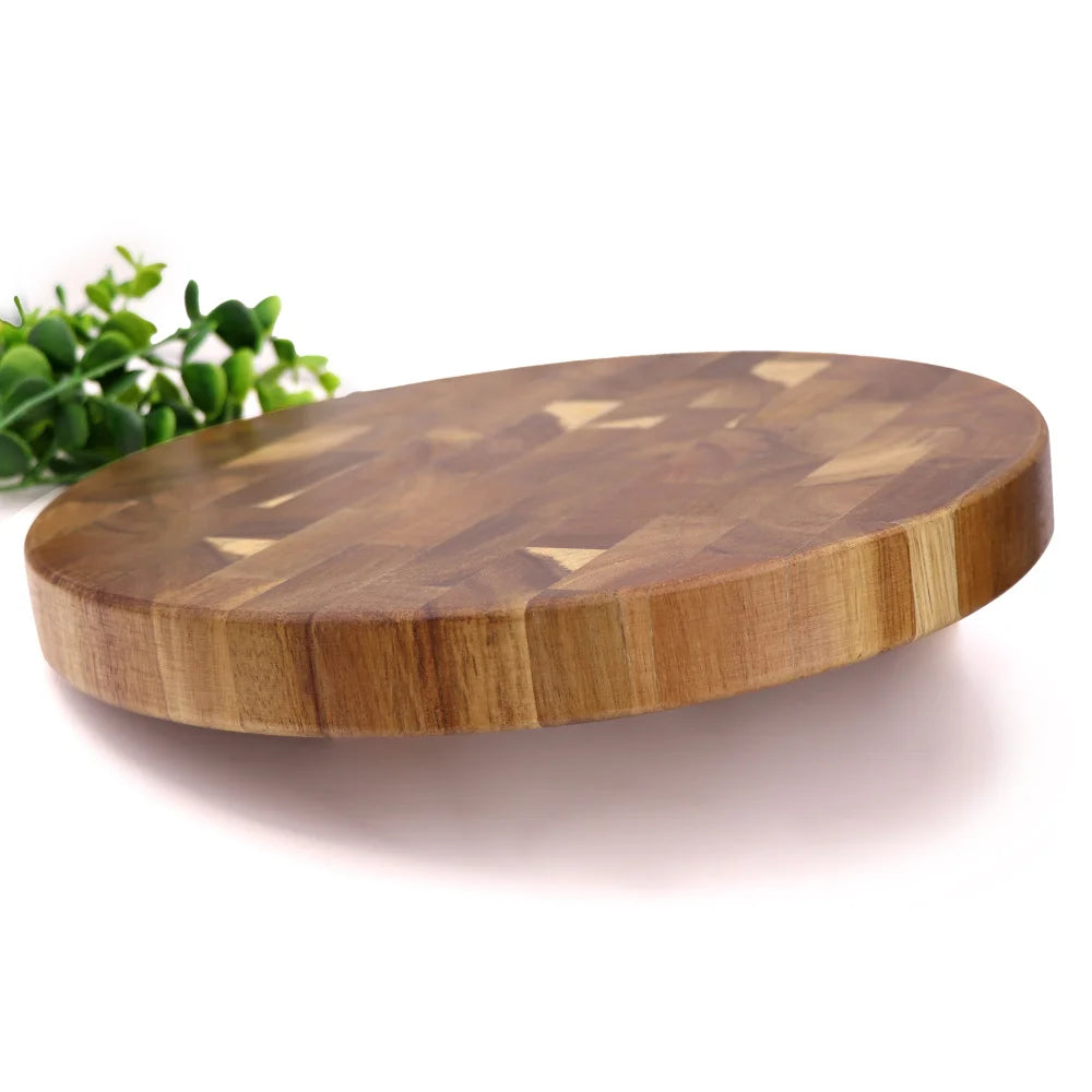 Round Acacia Cutting Board 12 Inch End-Grain Wood Butcher Block for Cheese, Meat & Chopping | Thomler