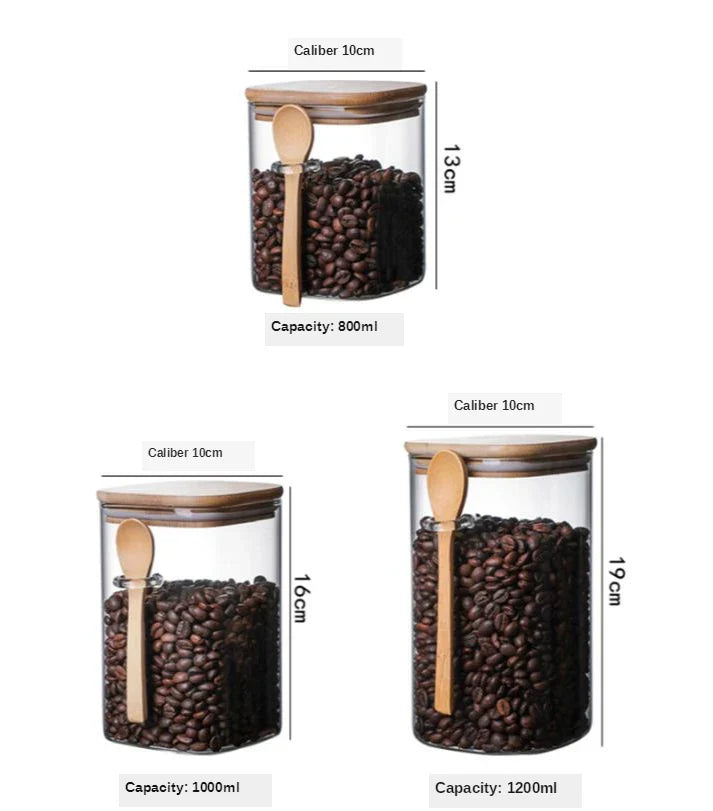 Storage Container Bamboo Glass 3-Piece 8 in Kitchen Pantry Airtight Sustainable Organization Set | Thomler