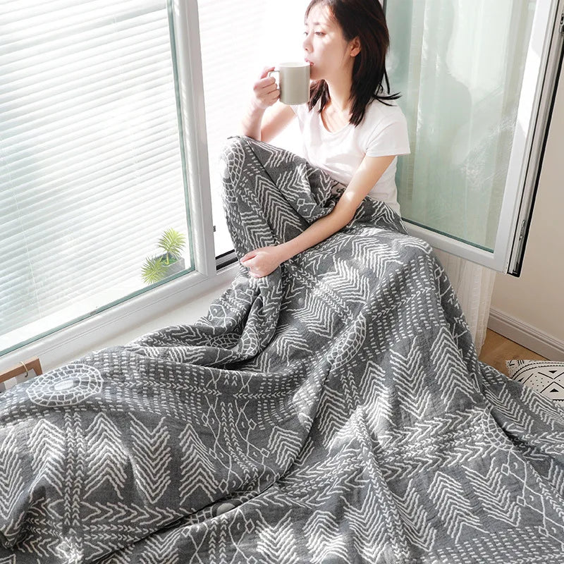 Lightweight Cotton Gauze Throw Blanket – Plaid Printed Coverlet for Couch, Bed, Travel & Home – 100% Breathable Woven Textile | Thomler