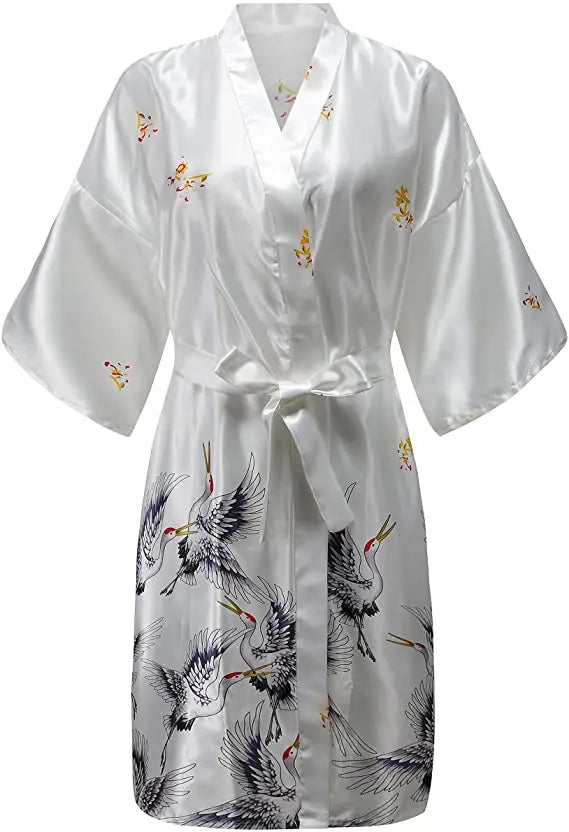Silky Floral Kimono Robe for Women – Short Sleeve Satin Loungewear Wedding Bridesmaid Bathrobe Sleepwear for Bridal Party Getting Ready | Thomler