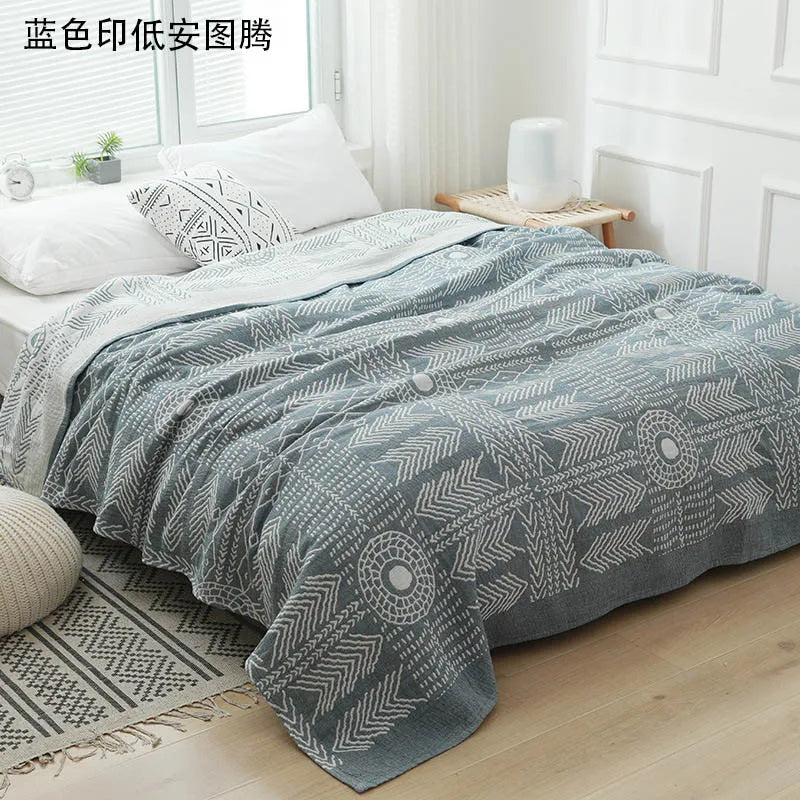 Lightweight Cotton Gauze Throw Blanket – Plaid Printed Coverlet for Couch, Bed, Travel & Home – 100% Breathable Woven Textile | Thomler
