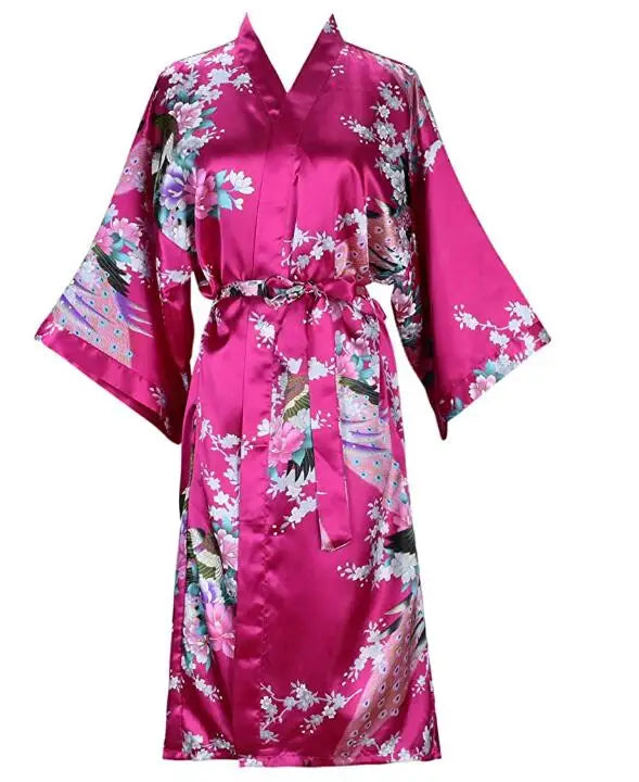 Women's Satin Kimono Robe with Floral Design – Short Sleeve Loungewear for Bridal Party Gifts & Everyday Comfort | Thomler