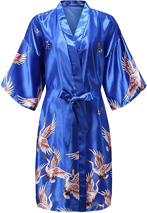 Silky Floral Kimono Robe for Women – Short Sleeve Satin Loungewear Wedding Bridesmaid Bathrobe Sleepwear for Bridal Party Getting Ready | Thomler