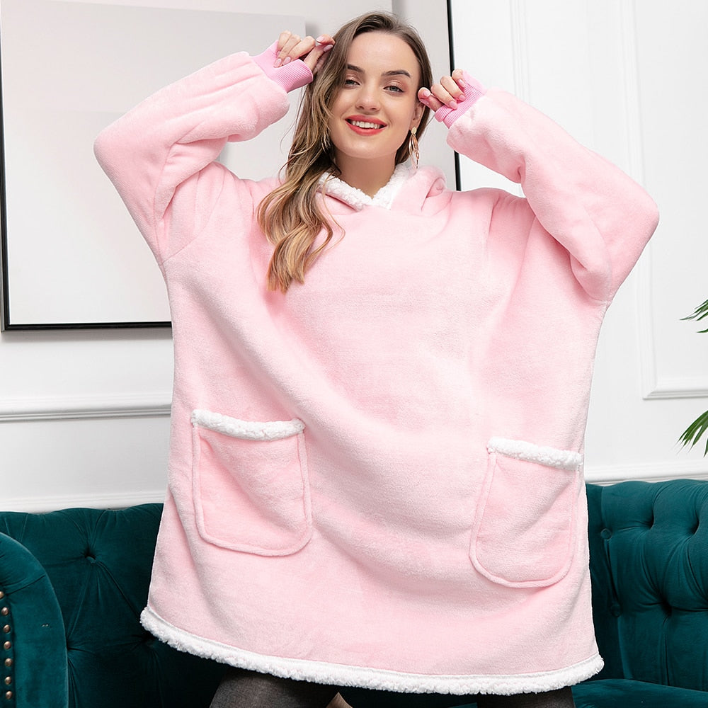 Oversized Wearable Blanket Hoodie with Pocket – Soft Fleece Throw for Couch & Bed – One Size Adults & Teens | Thomler