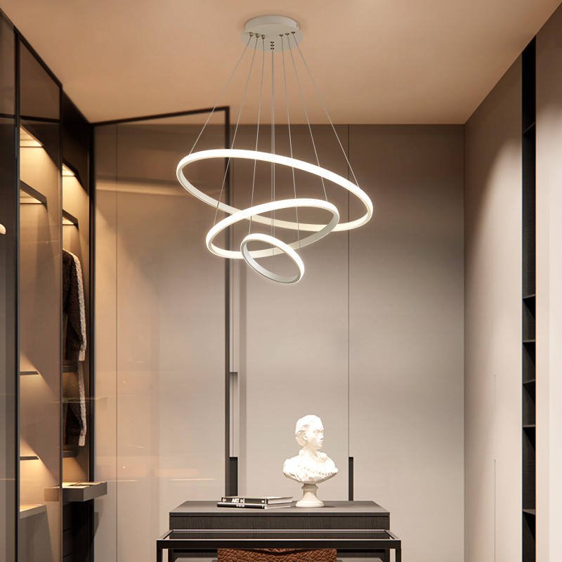 Triple-Ring LED Chandelier – Adjustable Dimmable Modern Ceiling Light – Black, Gold, White – 24x16x8 Inch Rings – Contemporary Hanging | Thomler