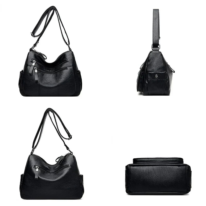 Women's Structured Leather Handbag - Everyday Tote with Top Handle & Crossbody Strap for Work Office Shopping Travel | Thomler