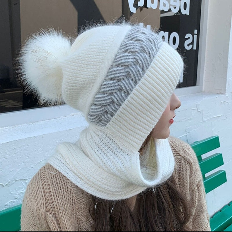 Hooded Scarf Winter Wrap with Attached Beanie for Women | Knit Cowl Hood Combo | Cozy Head & Neck Warmth | Soft Rayon Blend | Versatile | Thomler