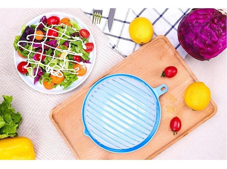 Vegetable Chopper Bowl with Built-In Blade Strainer for Quick Meal Prep Kitchen Salad Maker Dual Function Cutting and Draining | Thomler