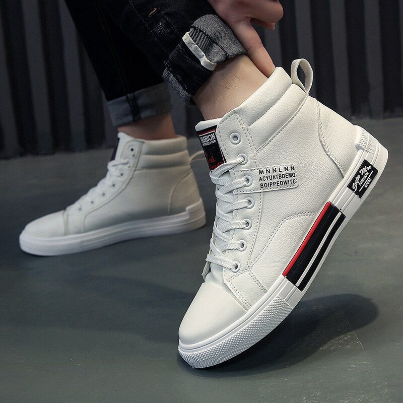 Men's High-Top Lace-Up Sneakers | Textured Canvas Fashion Boots for Fall & Winter Casual Everyday Wear | Thomler