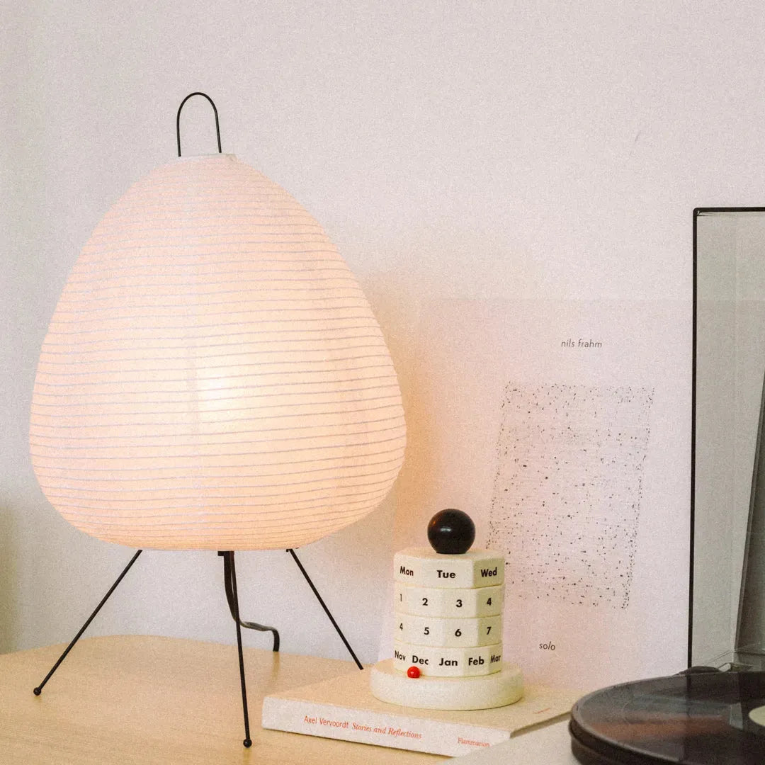 Table Lamp Rice Paper 28.0 cm White Bedroom Ambient Lighting Japanese Minimalist Desk Side Table Mood Light | Thomler