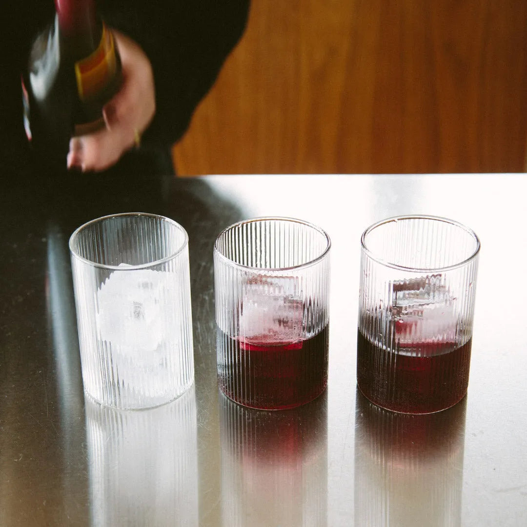 Drinking Glass Ribbed Glass 400 ml 14.1 fl oz Transparent Table Setting Water Juice Cocktail Tumbler | Thomler
