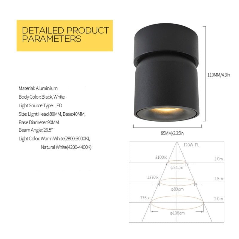 Rotating Cylinder Ceiling Spotlight – Directional Task & Accent Lighting for Kitchen, Living Room & Hallway | Thomler
