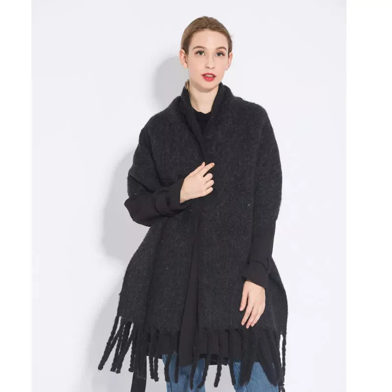 Oversized Fringed Winter Scarf – Thick Cashmere-Blend Pashmina Wrap for Cold Weather | Thomler