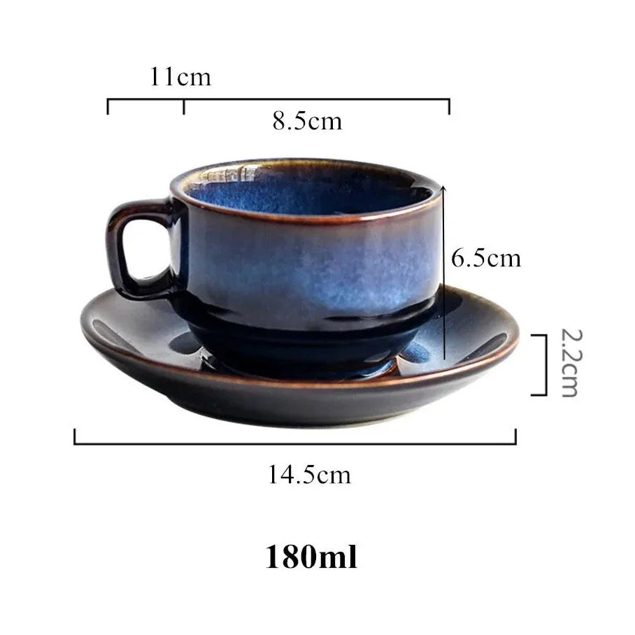 Ceramic Mug Set Bone China 12 oz Deep Blue For Tea Coffee Serving Coastal Kitchen Use | Thomler
