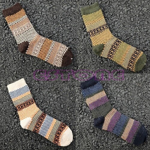 Heritage Knit Crew Socks 4-Pack – Multicolor Jacquard Fall Patterns for Women & Men | Thomler