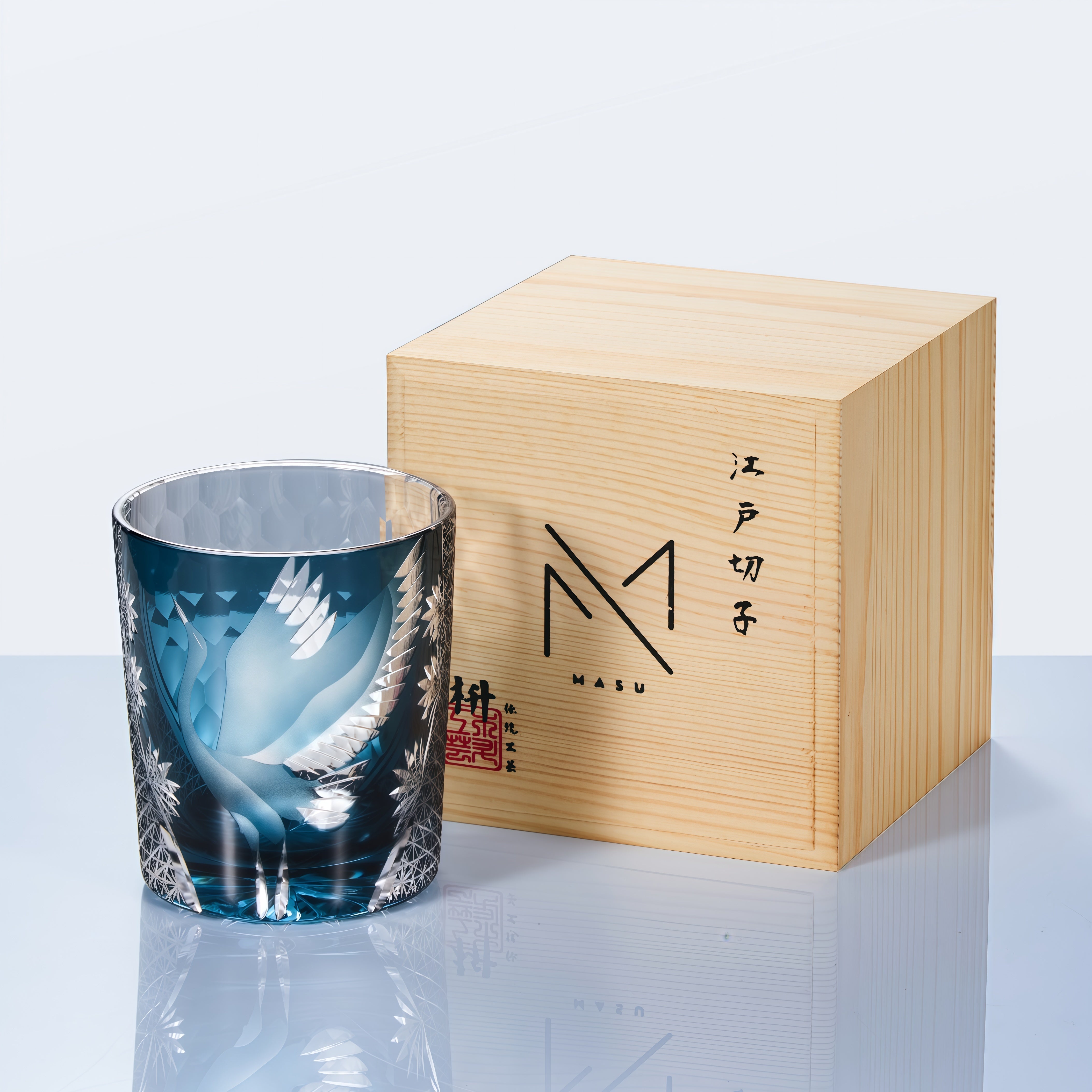 Japanese Cut Crystal Whisky Tumbler with Crane Motif and Gift Box for Spirits and Cocktails | Thomler