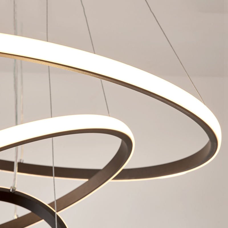 Triple-Ring LED Chandelier – Adjustable Dimmable Modern Ceiling Light – Black, Gold, White – 24x16x8 Inch Rings – Contemporary Hanging | Thomler