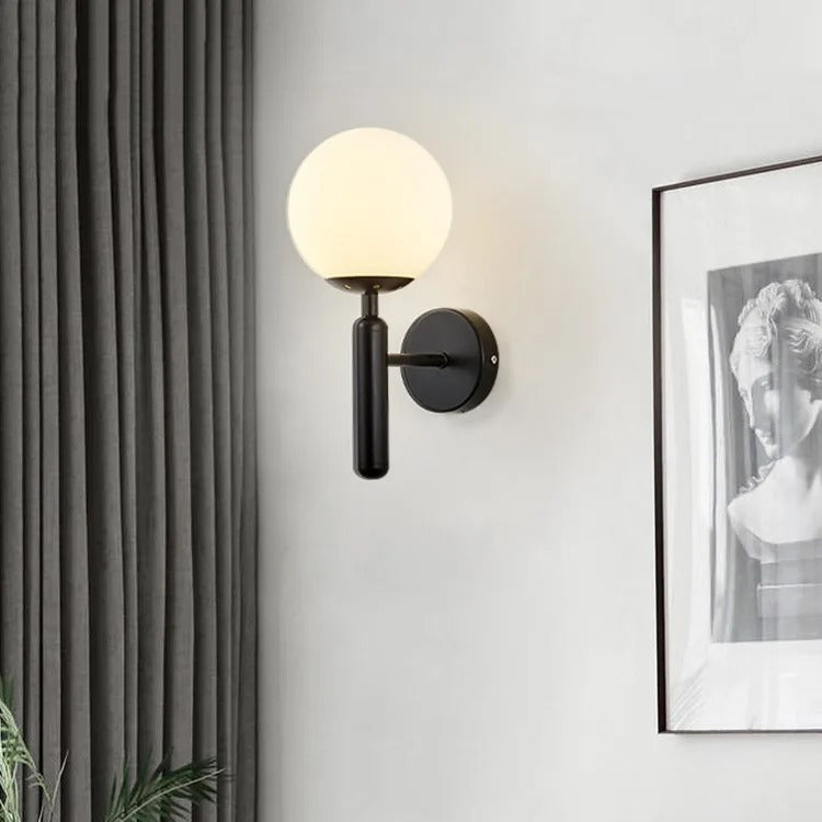 Wall Lamp Glass Globe 5.5 in Black Gold Bedroom Hallway Ambient Lighting Fixture Modern Minimalist Sconce | Thomler