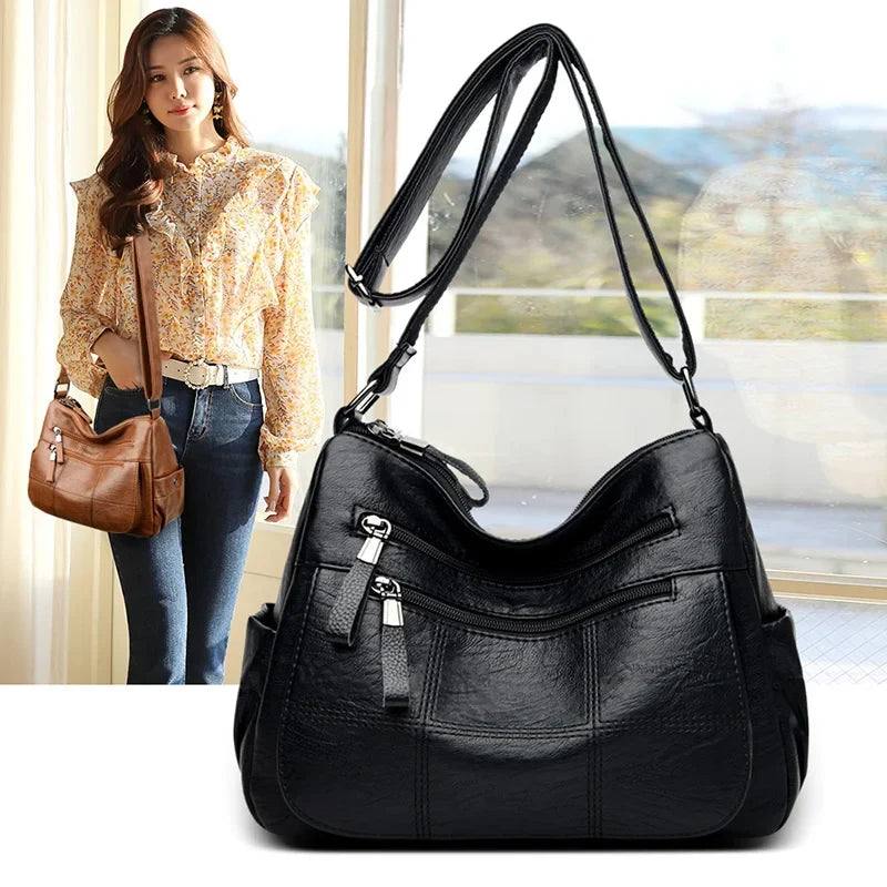 Women's Structured Leather Handbag - Everyday Tote with Top Handle & Crossbody Strap for Work Office Shopping Travel | Thomler