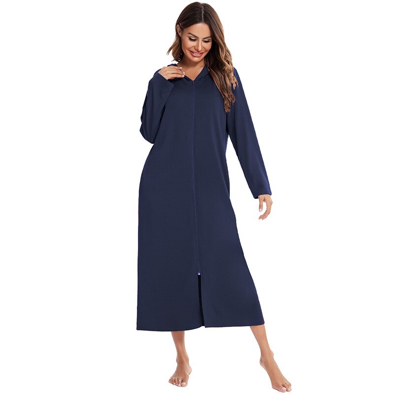 Zip-Front Hooded Bathrobe for Women – Soft Fleece Robe with Pockets & Full Zipper – Cozy Loungewear for Home, After Shower, Maternity | Thomler