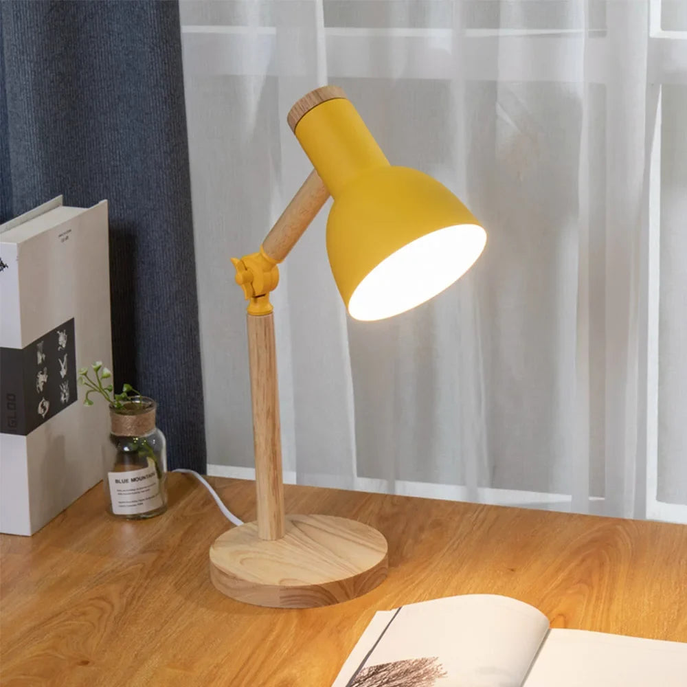 Swivel Wood Task Lamp with Metal Shade for Desks & Nightstands – E27 Socket Adjustable Reading Light | Thomler