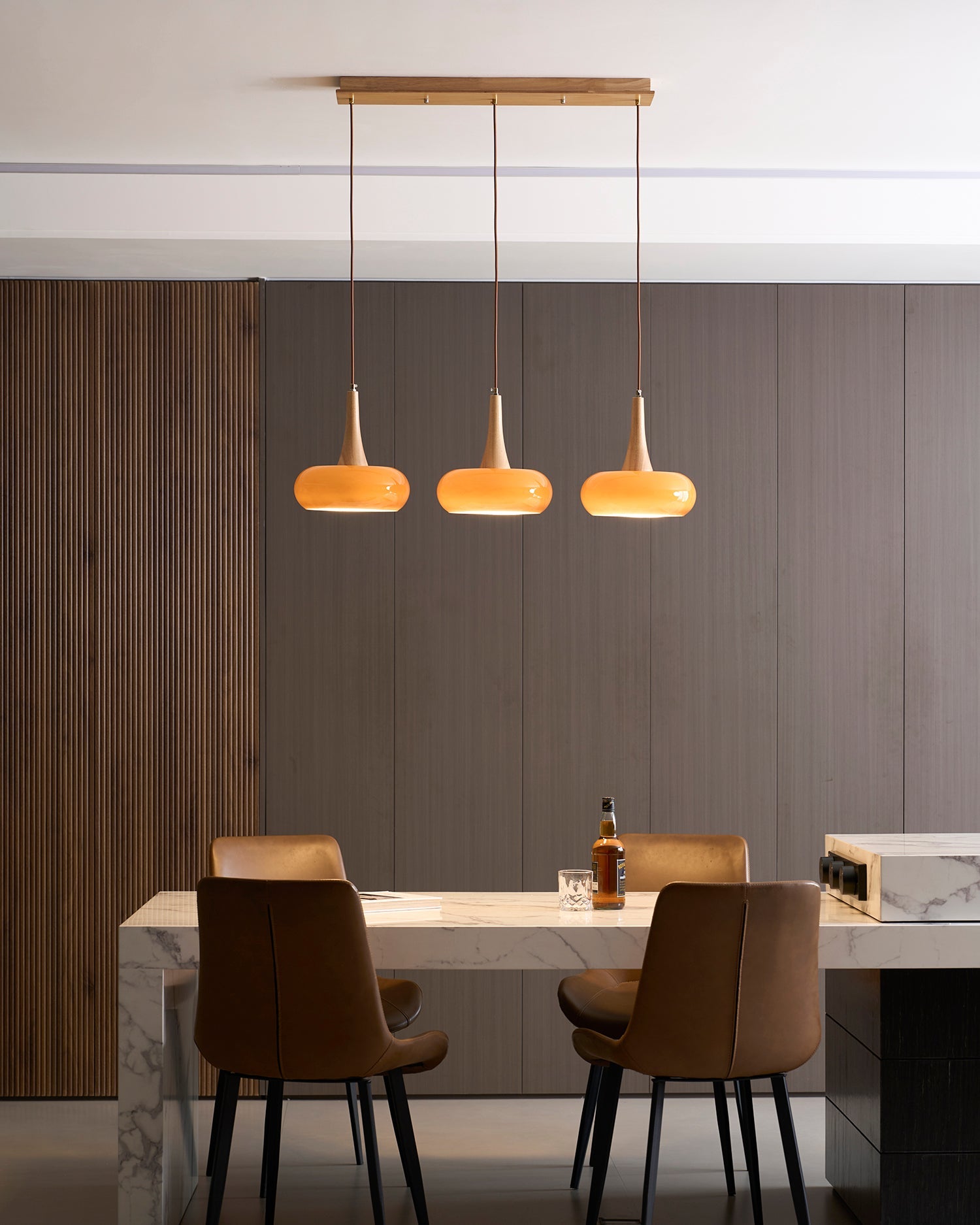 Pendant Lamp Metal Glass Wood 11 in Indoor Kitchen Dining Room Hanging Light Fixture Modern Lighting Options | Thomler