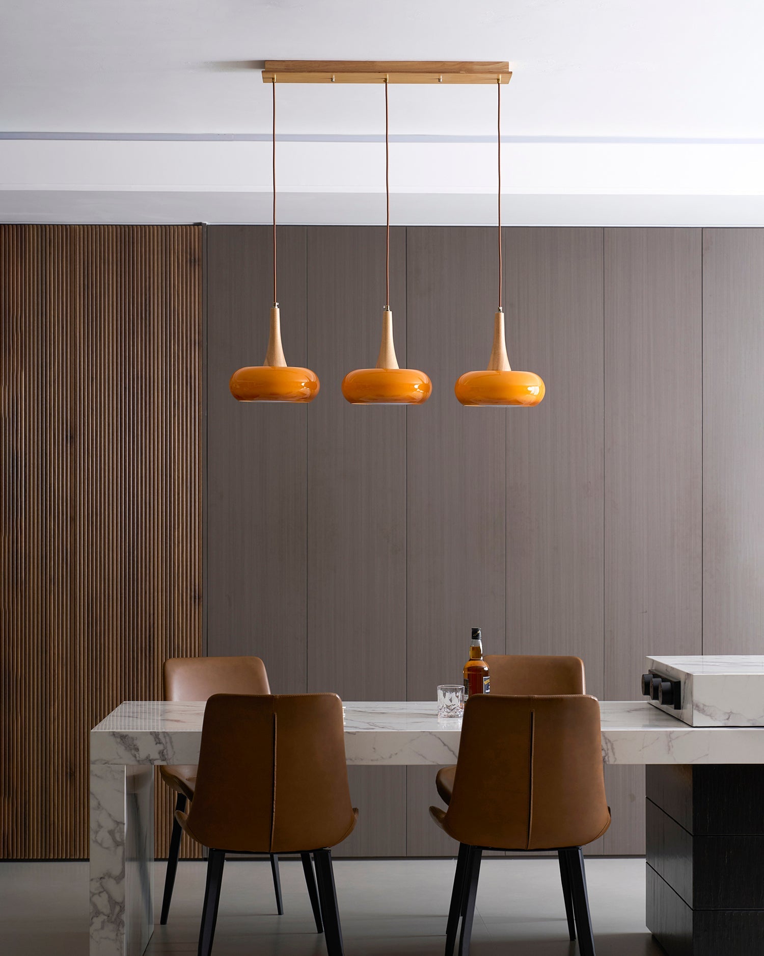 Pendant Lamp Metal Glass Wood 11 in Indoor Kitchen Dining Room Hanging Light Fixture Modern Lighting Options | Thomler