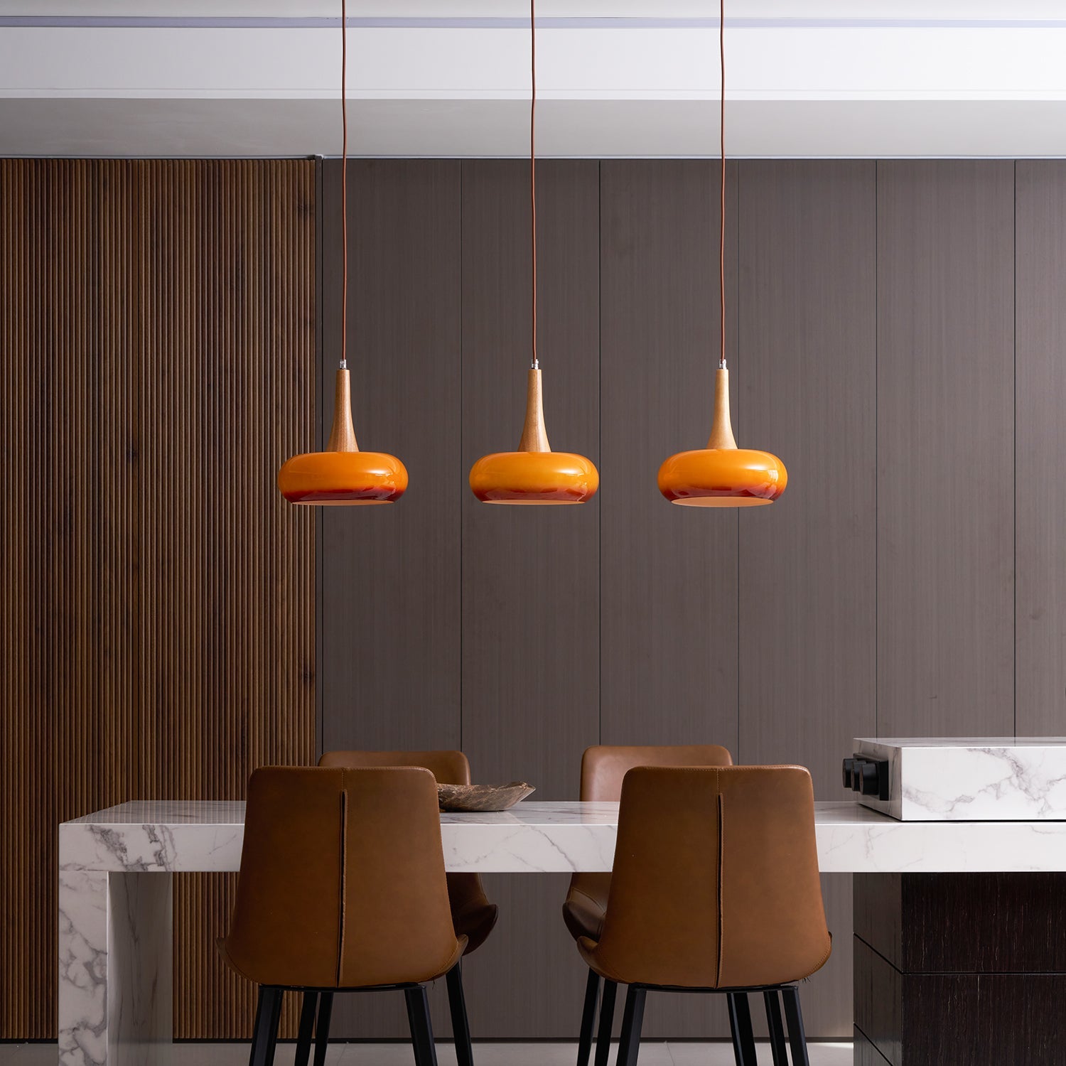 Pendant Lamp Metal Glass Wood 11 in Indoor Kitchen Dining Room Hanging Light Fixture Modern Lighting Options | Thomler